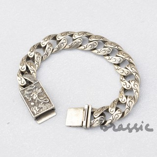 Vòng tay, lắc tay xích chất liệu đồng bạch bản to đúc đặc chạm hoa văn vintage VT24
