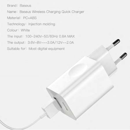 Củ sạc nhanh Baseus 24W, cốc sạc nhanh Baseus Wireless Charging Quick Charge 3.0, 24W cho điện thoại, Tablet