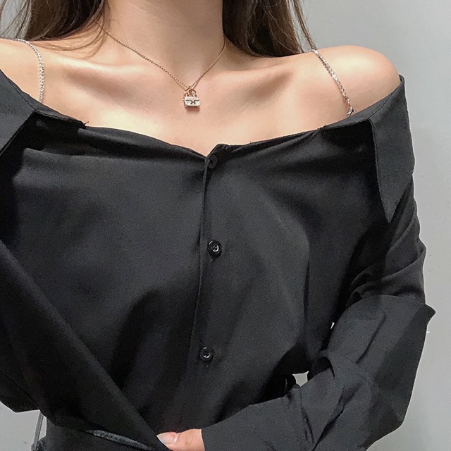 [Mã WASTUP giảm 10% tối đa 30K đơn 99K] [Order taobao Áo sơmi trễ vai hai dây bling bling