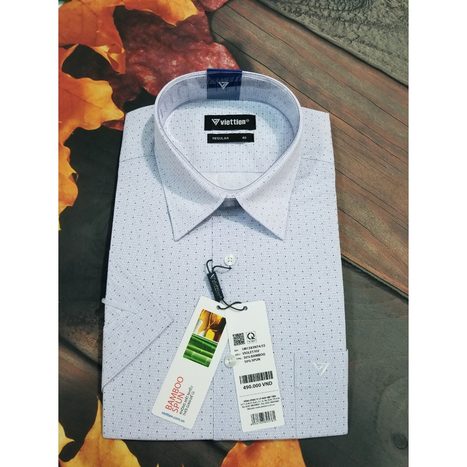 Aó sơ mi nam Việt Tiến ngắn tay mã 1M1583NT4 chính hãng ,cao cấp - form suông REGULAR - tà bầu ,họa tiết .SHOP HỨA