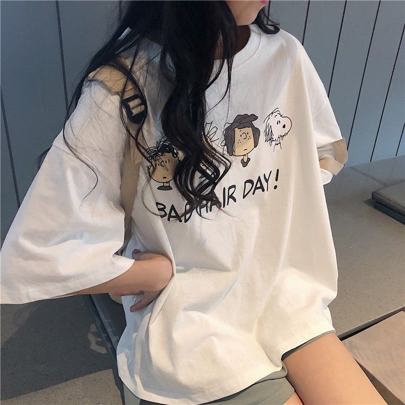 Áo thun rộng rãi tay ngắn phong cách Ins Hàn Quốc