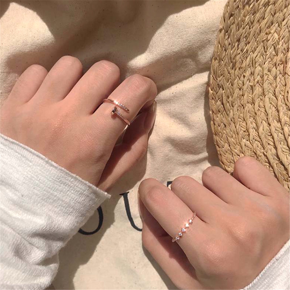 Fashion Nail Ring Korean Personality Exquisite Zircon Opening Adjustable