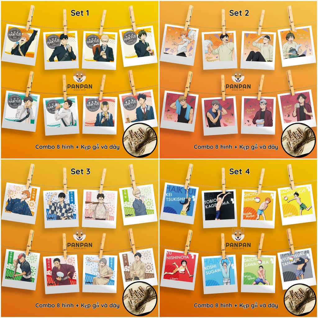 Combo 8 ảnh card lomo polaroid trang trí Anime Haikyu! 1 (tặng kèm dây và kẹp)