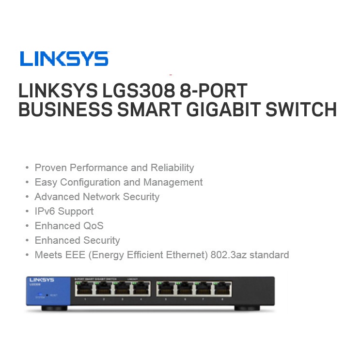 Thiết bị chia mạng Switch Linksys 8 Port LGS308 Gigabit Switch. Hàng chính hãng