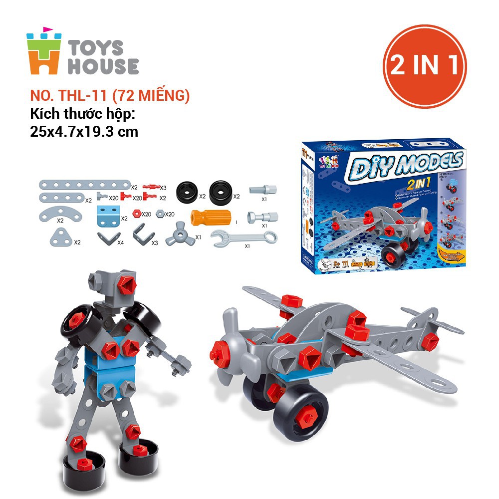 Đồ chơi phát triển kỹ năng cho bé - DIY MODELS lắp ghép mô hình 3D 2 trong 1 Toyshouse nhựa mềm