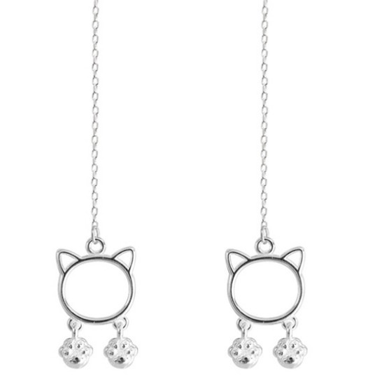 Bông Tai Bac 925 Dành Cho Nữ Dáng Dài Hình Mèo Cute B2445 - Bảo Ngọc Jewelry