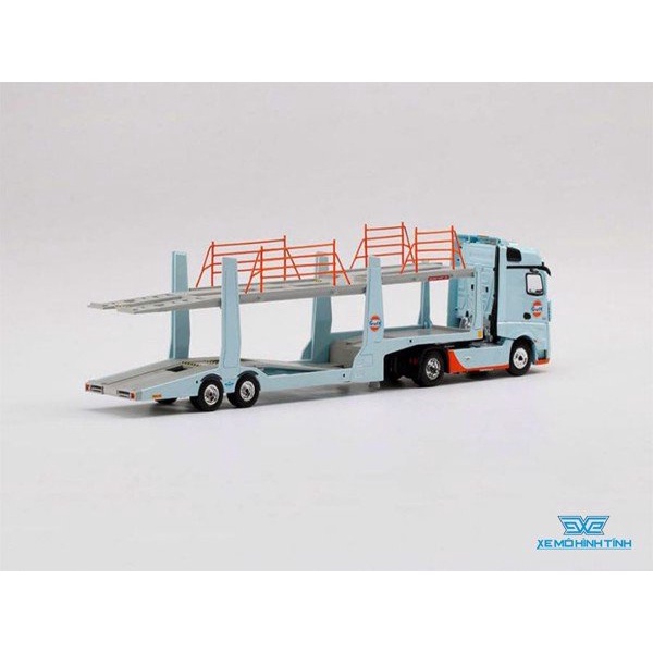 Xe Mô Hình Mercedes-Benz Actros W/ Car Carrie Trailer &quot;Gulf&quot; LHD 1:64 Mini GT (Xanh)