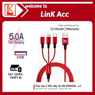 []Cáp Sạc 3 Đầu L2 dây dù SD Design đa năng 3in1-Micro- Type C Sạc cho Samsung Oppo Xiaomi ip