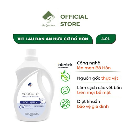 Nước lau bàn ăn hữu cơ Bồ hòn ECOCARE 4000ml kết hợp tinh dầu tự nhiên (Quế/Sả Chanh), tẩy rửa an toàn hiệu quả