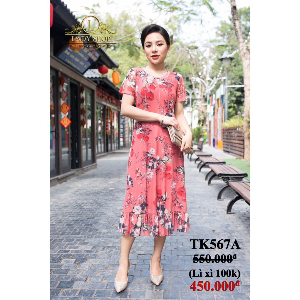 ĐẦM TRUNG NIÊN - VÁY QUÝ BÀ- THỜI TRANG TRUNG NIÊN CAO CẤP - LADYSHOP - Đầm xòe thun lưới chân bèo TK567