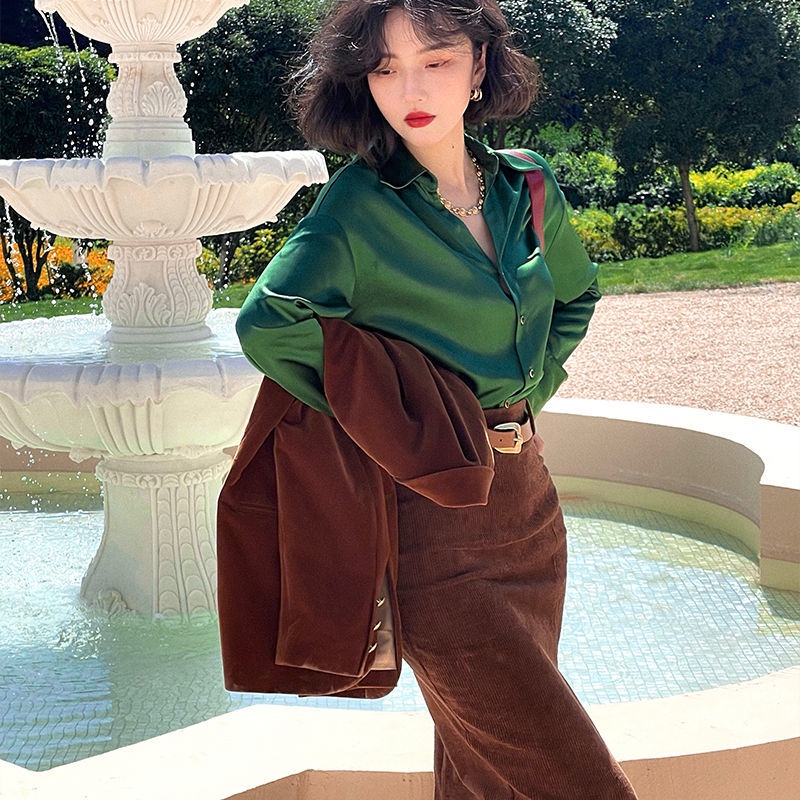 Chân váy nhung COZOK lưng cao xẻ tà phong cách vintage