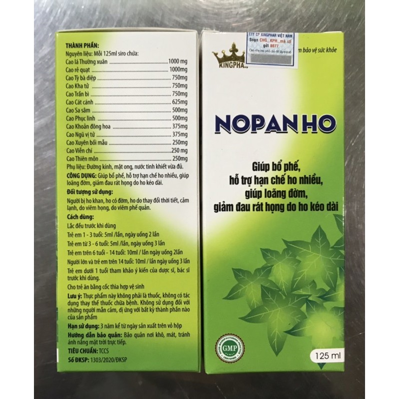 Siro NOPANHO Kingphar -Lọ 125ml - Viêm đường hô hấp dưới , phế quản, giảm ho , long đờm