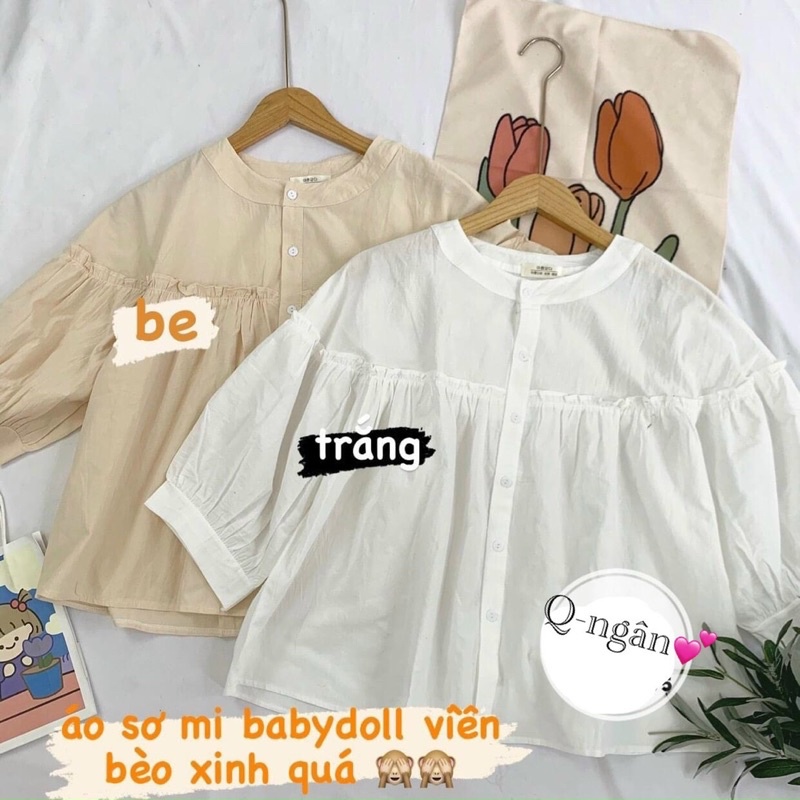 ÁO sơmi cổ tàu tay lỡ phong cách Hàn Quốc
