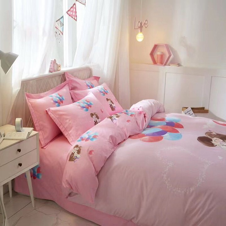 Bộ vỏ ga gối chất vải COTTON HQ họa tiết tình nhân