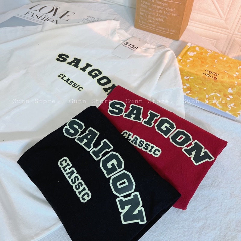 Áo Thun 3158 In Chữ SAIGON Form Rộng Unisex Chất Cotton Khô Loại 1, Thoáng Mát, Thấm Hút Mồ Hôi - GUNN