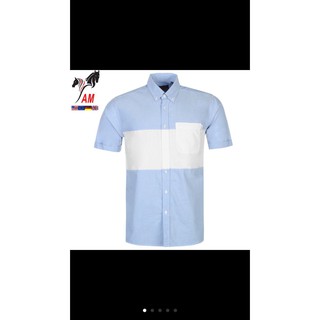 [100% Cotton - Sale] Áo sơ mi nam Ngắn tay Pierre Cardin Panel Short Sleeve Shirt  (Blue/White _ Size EU - UK)