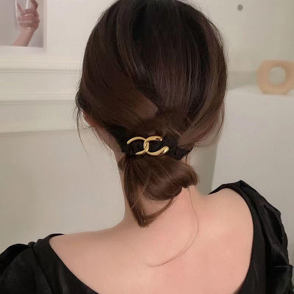 Dây Cột Tóc Hai Lớp Mặt Kim Loại Phong Cách Hàn Quốc Thanh Lịch