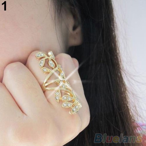 Nhẫn đeo tay tạo hình nhành lá cây phối đá nhân tạo độc đáo thời trang cho nữ