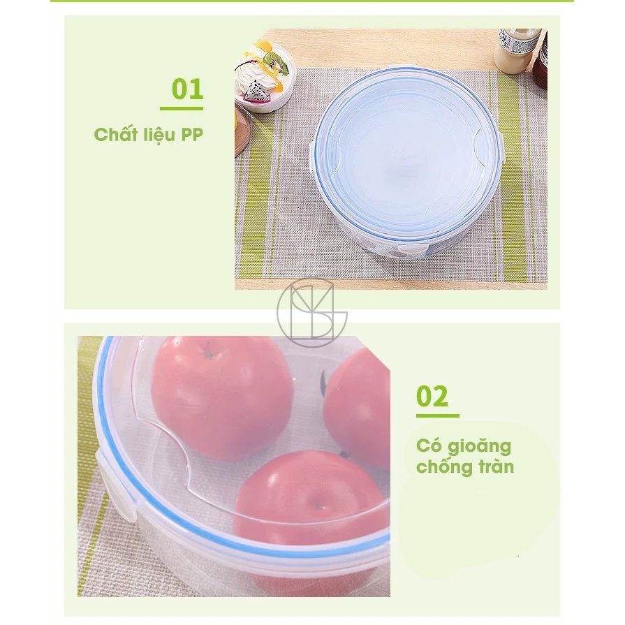 Hộp Lạnh Bảo Quản Thực Phẩm, hộp đựng thực phẩm tủ lạnh, dáng tròn, nắp gập, nhựa nguyên sinh PP
