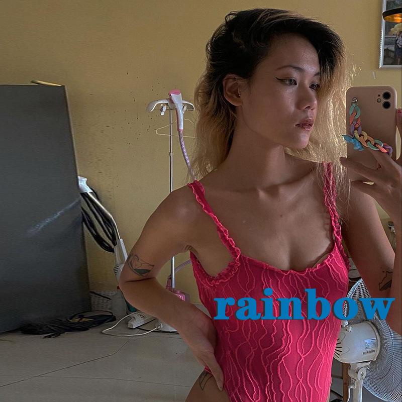 RAINBOW-Women´s Solid Color Fungus Edge Suspenders with Off Shoulder Design Slim Fit Breathable Bodysuit | BigBuy360 - bigbuy360.vn