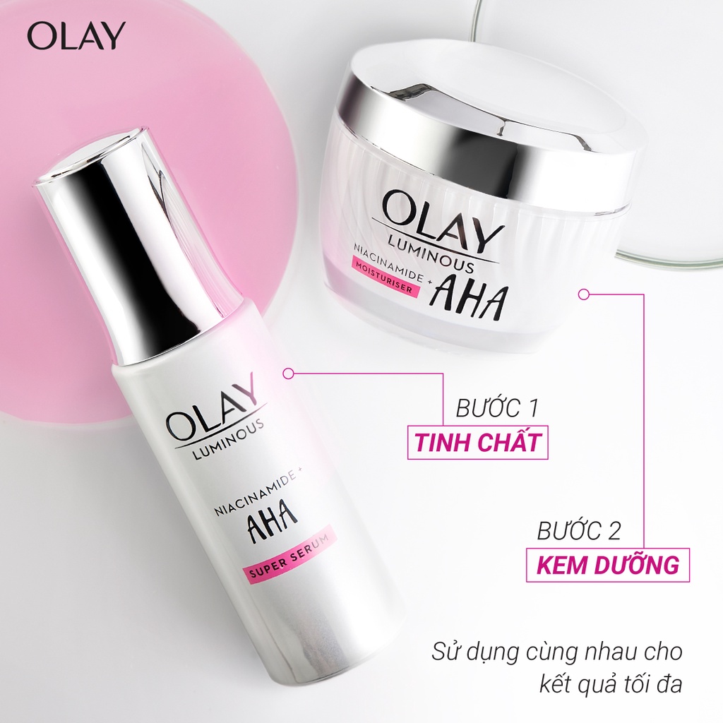 Combo 2 OLAY Luminous Niacinamide Kết Hợp AHA Gồm Siêu Tinh Chất Ngừa Lão Hóa 30ML Và Kem Dưỡng Sáng Da 50G