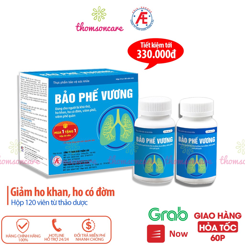 Bảo phế vương - Hộp 2 lọ x 60 viên tiết kiệm hơn - hỗ trợ giảm ho có đờm, phế quản từ thảo dược