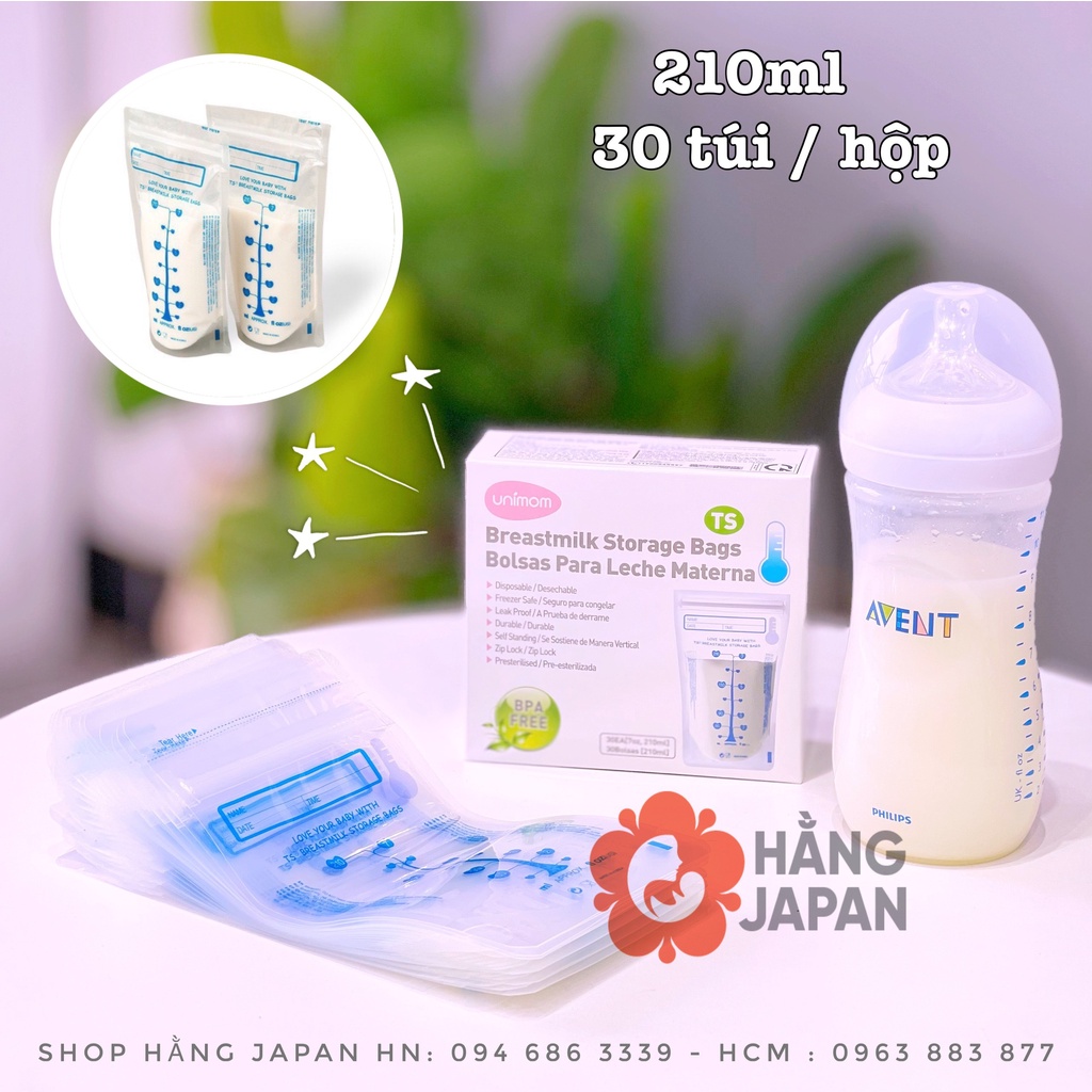 Túi trữ sữa cảm ứng nhiệt Unimom không có BPA 210ml 30 túi / 60 túi