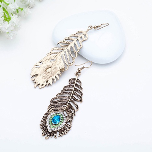 Bông tai dạng lông đuôi công đính đá Vintage