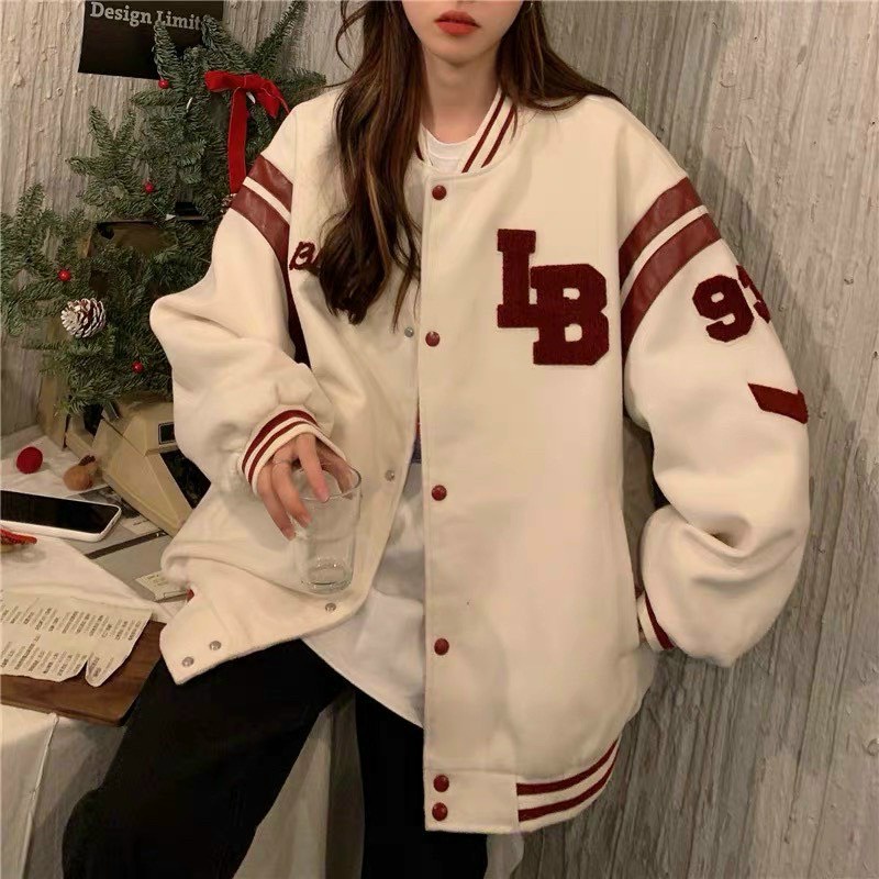 Áo bomber𝗙𝗥𝗘𝗘𝗦𝗛𝗜𝗣 Áo khoác bomber TRẮNG R nam nữ freesize unisex kute hàn quốc dễ thương varsity cao cấp giá rẻ.