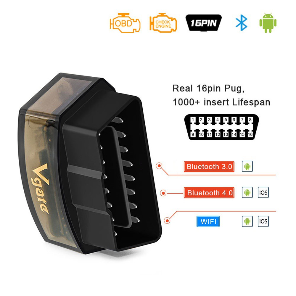 Máy quét Vgate iCar Pro Bluetooth 4.0 ELM327 WIFI Obd2 cho Android / IOS OBD 2 Công cụ chẩn đoán ô t