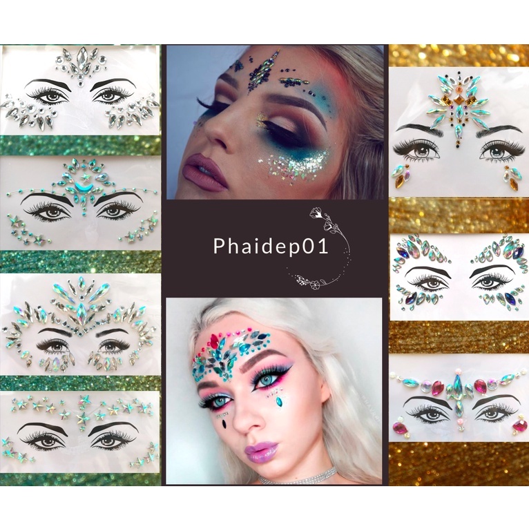 (Số lượng có hạn) Đá vỏ sò đính mặt sáng lấp lánh (limited) | Tiktokk | Trang điểm - Face crystal, makeup, bộ trang sức