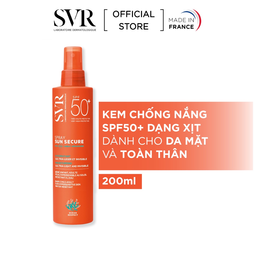 [Nhập SVRV50K giảm 50K] Chống nắng dạng xịt SVR Sun Secure Spray SPF50+ 200ml