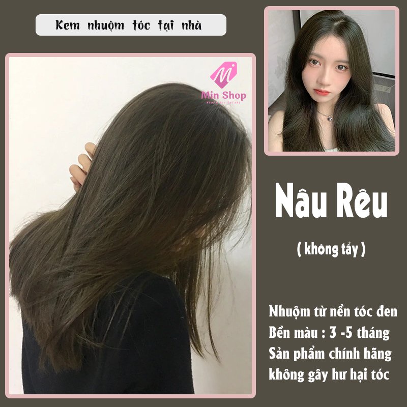 thuốc nhuộm tóc màu nâu rêu . tặng kèm oxi trợ dưỡng và bao tay