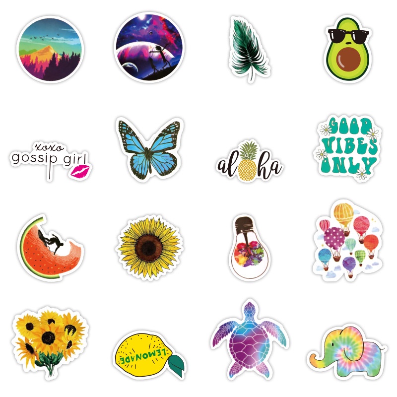 Bộ 50 Sticker Hoa Hướng Dương Chống Thấm Nước VSCO Dán Tủ Lạnh, Ván Trượt, Laptop