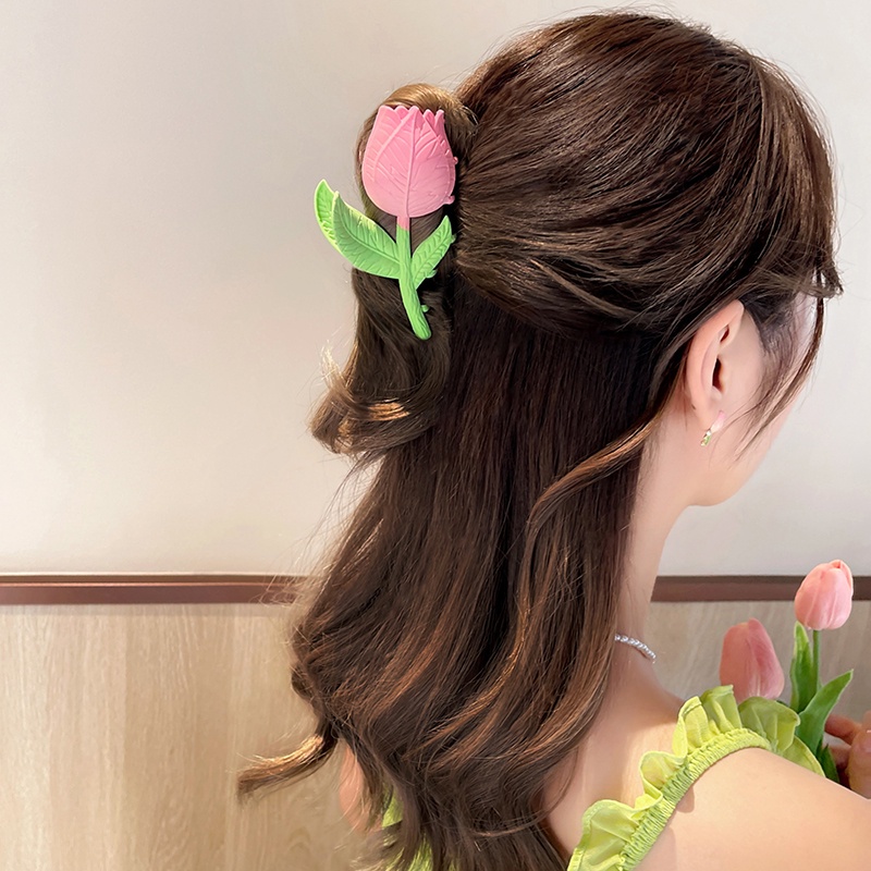 Kẹp Tóc Hình Hoa Tulip Màu Hồng Thời Trang Hàn Quốc Chất Lượng Cao Cho Nữ