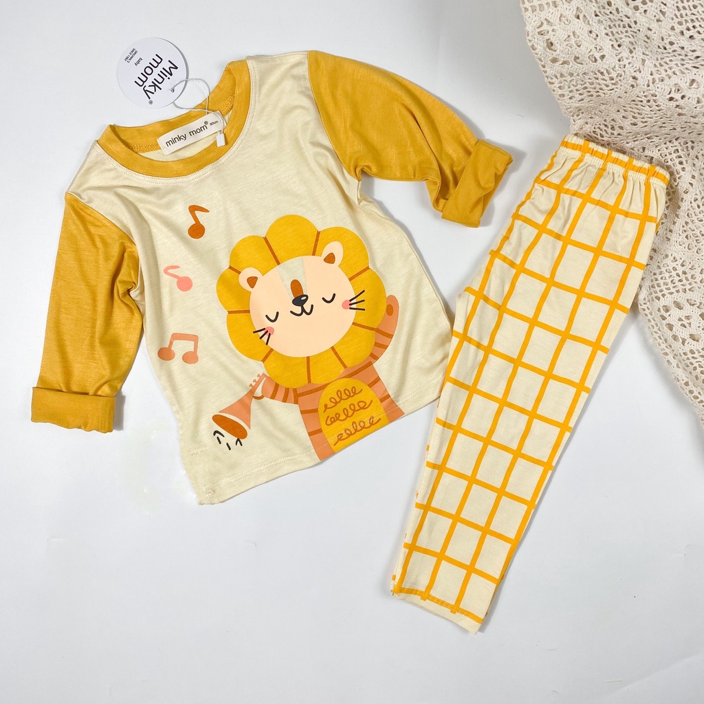 Bộ dài tay thun lạnh in hình động vật cùng quần caro đáng yêu cho bé 8-18kg