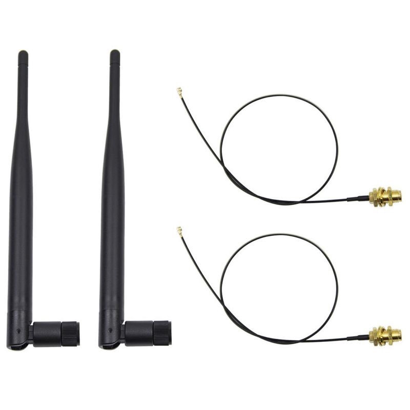 Set 2 anten kèm 2 cáp thay thế 2.4GHz U.fl 5GHz 6dBi 2 đầu 35cm IPEX N8S5 2x RP-SMA