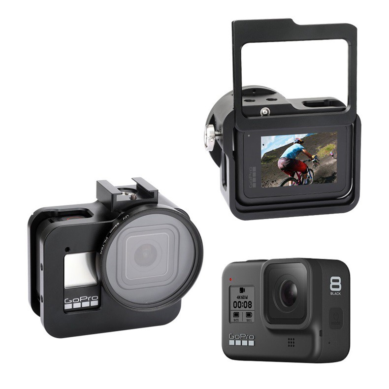 KHUNG KIM LOẠI GOPRO HERO 8 CÓ FILTER, GÀI ĐÈN