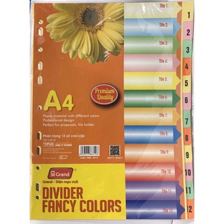 Bìa phân trang 12 số màu (bìa giấy)