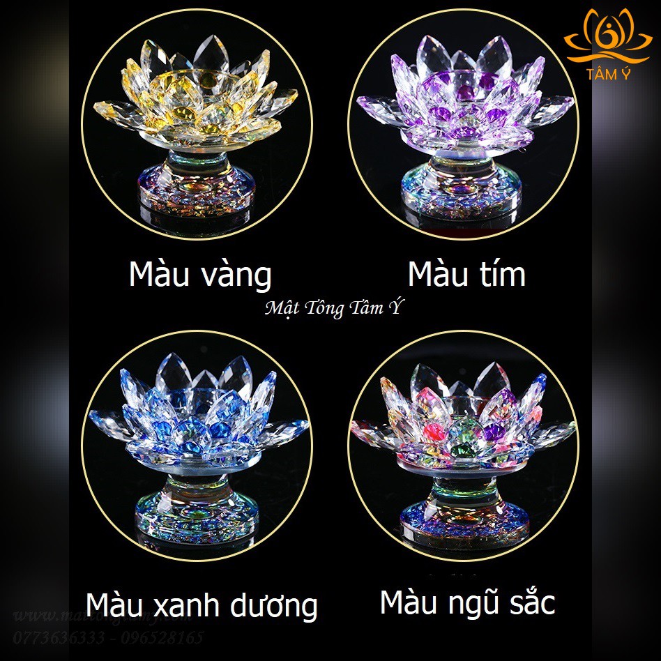 Đế nến hoa sen pha lê chân nến chất lượng cao nhiều màu sắc giá siêu rẻ tổng kho vật phẩm phật giáo mật tông Tâm Ý