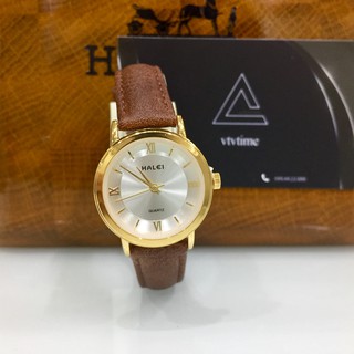 Đồng hồ nữ Halei mặt tròn dây nâu chính hãng chống nước