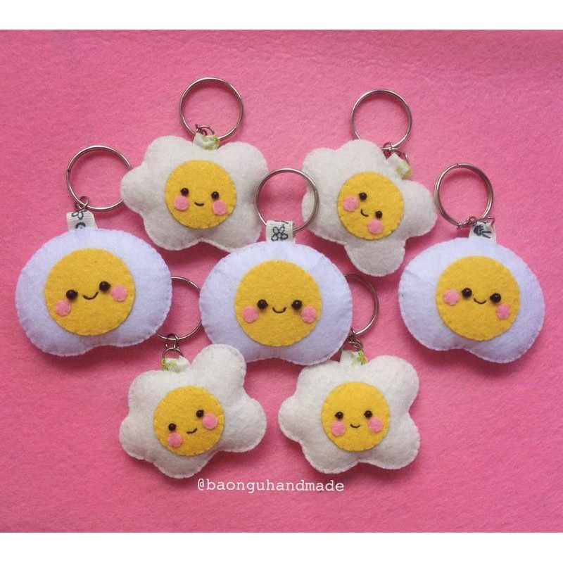 Móc khóa, thú bông trứng ốp la vải nỉ handmade