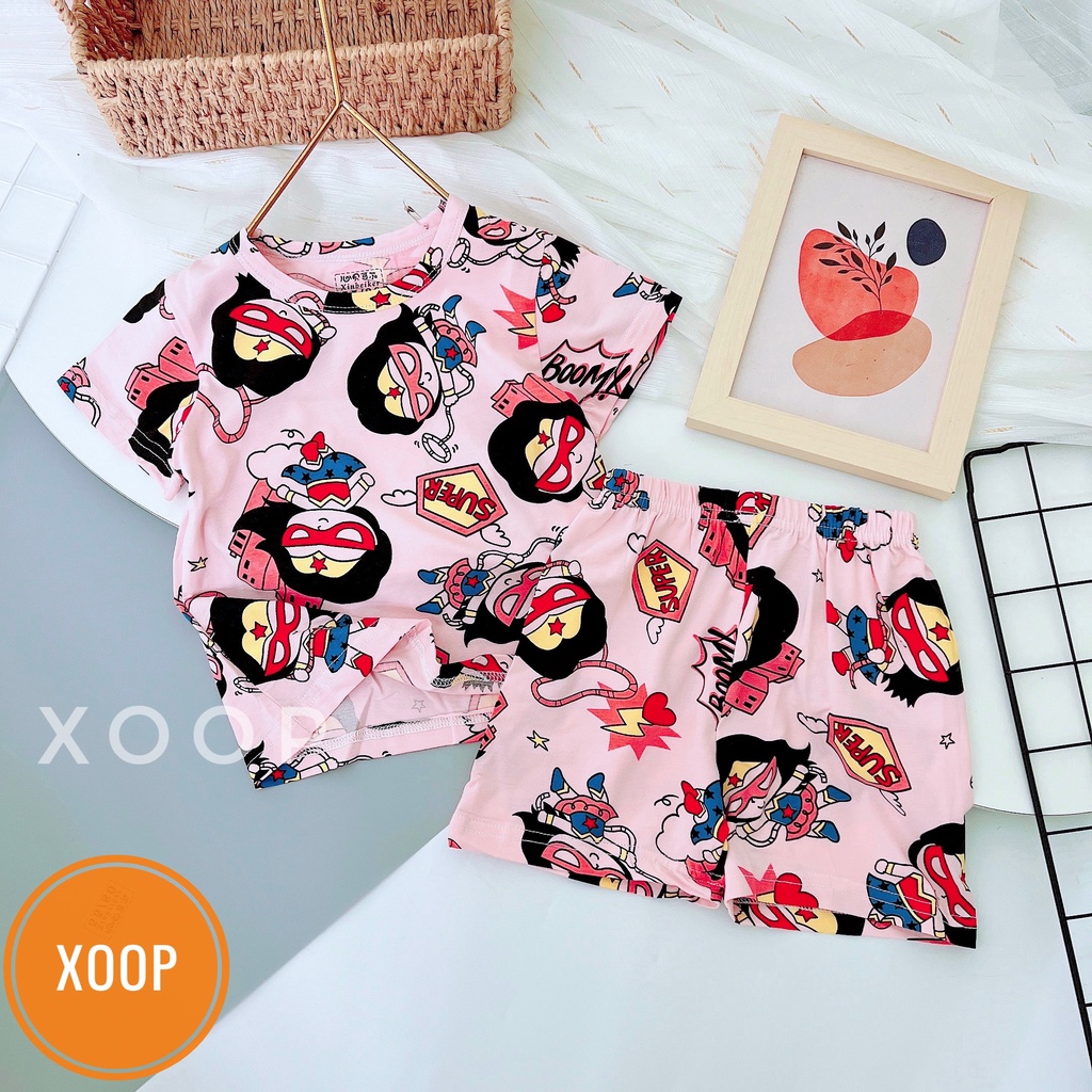 Xả  ! Size nhỡ b5  Bộ cộc xuất hàn chất cotton lạnh in tràn hàng quảng châu cho bé