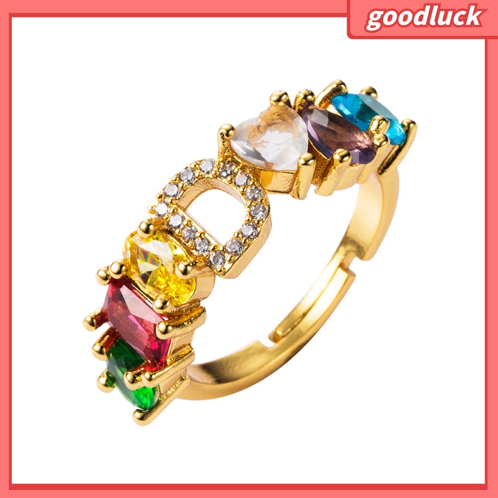 Nhẫn Hở Unisex Đính Đá Zirconia Cầu Vồng Có Thể Điều Chỉnh Kích Cỡ