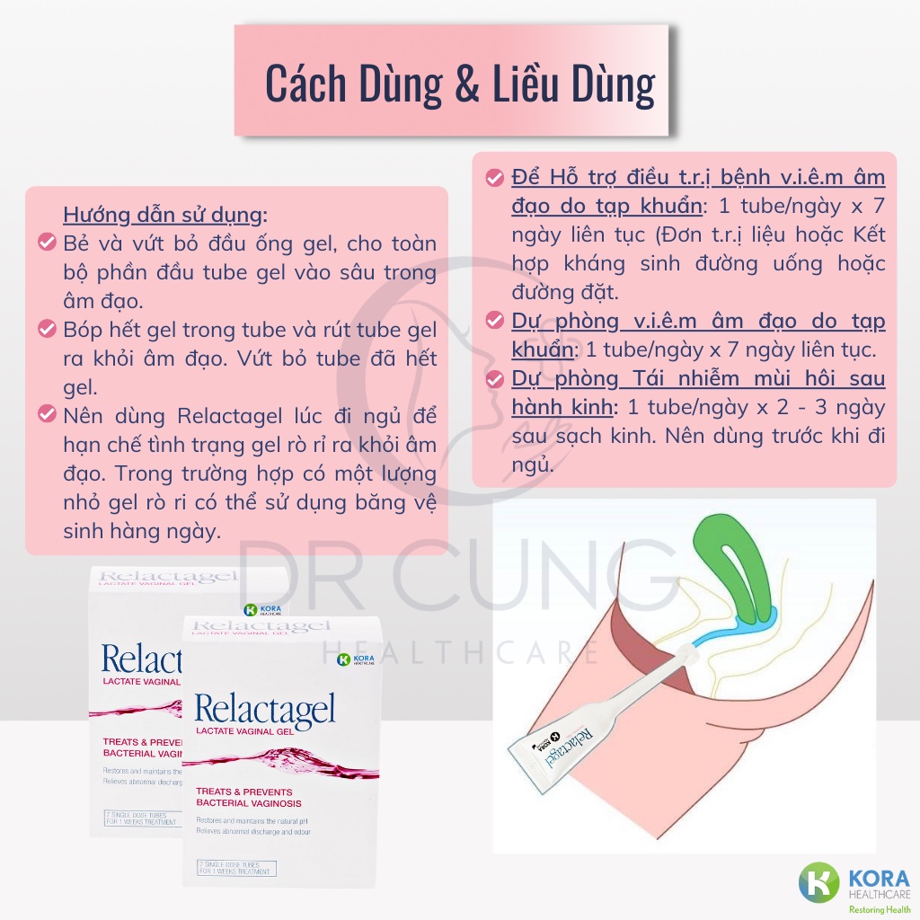 Gel Đặt Âm Đạo Relactagel - Gel Phụ Khoa, Phòng Ngừa Nhiễm Khuẩn, Chăm Sóc Vùng Kín, Khử Mùi Hôi (Tuýp 5ml) [Chính Hãng]