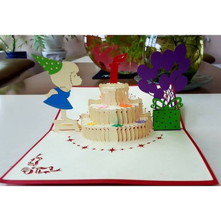 Thiệp 3D - Bé gái thổi nến 15cm x 17cm - VIMOA