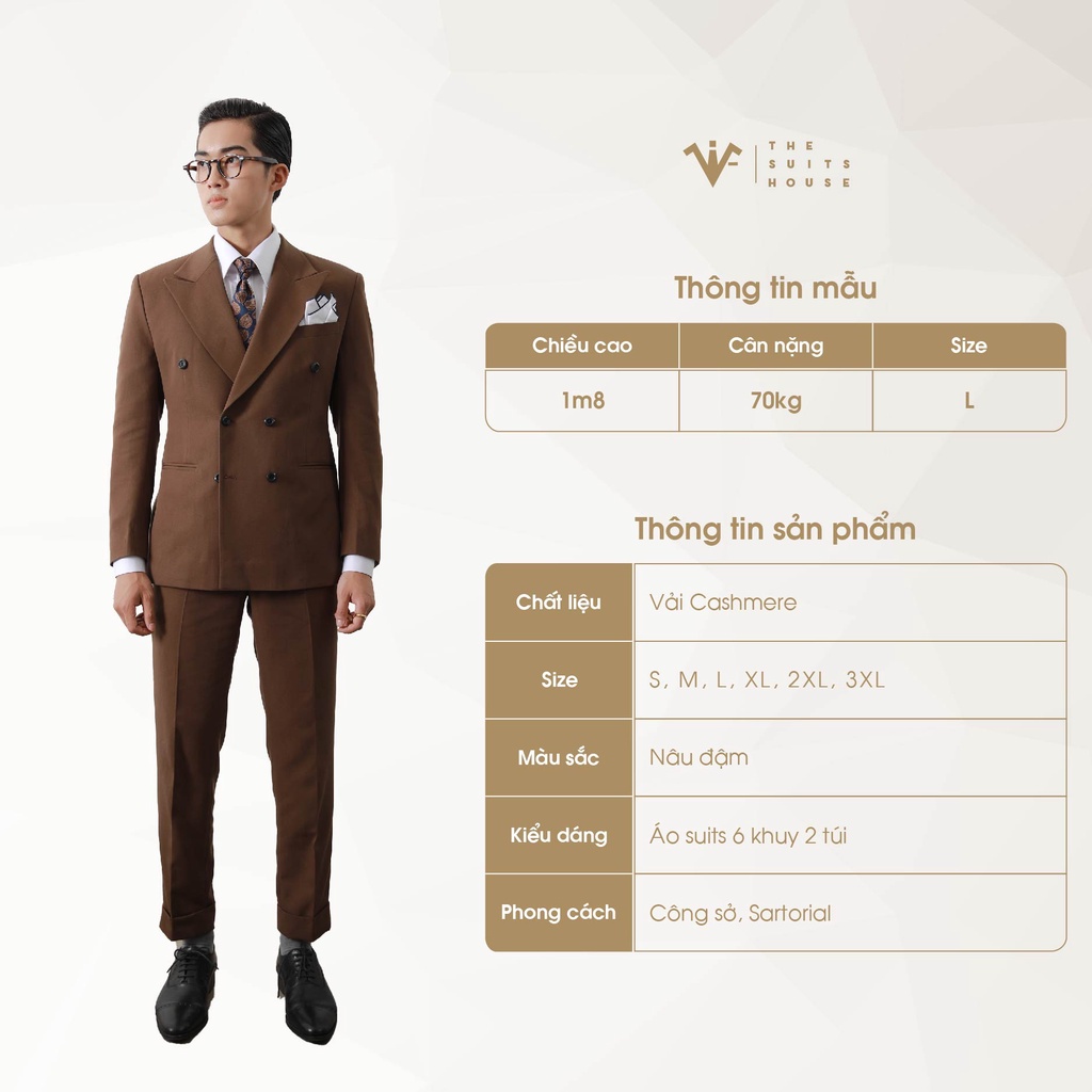 Bộ vest nam nâu đậm 2T6K, suits sartorial chất cashmere The Suits House