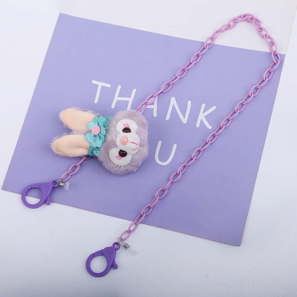 QQMALL Dây Đeo Kính Chống Thất Lạc Bằng Acrylic Phối Lông Thỏ Màu Kẹo Dễ Thương Thời Trang Cho Bé Gái
