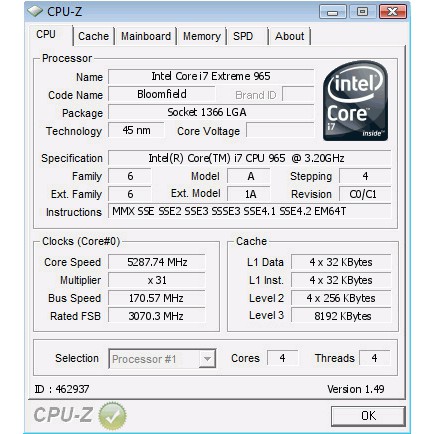 Bộ xử lý Intel Core i7-965 Extreme Edition 8M bộ nhớ đệm, 3.20 GHz, 6,40 GT/giây | WebRaoVat - webraovat.net.vn