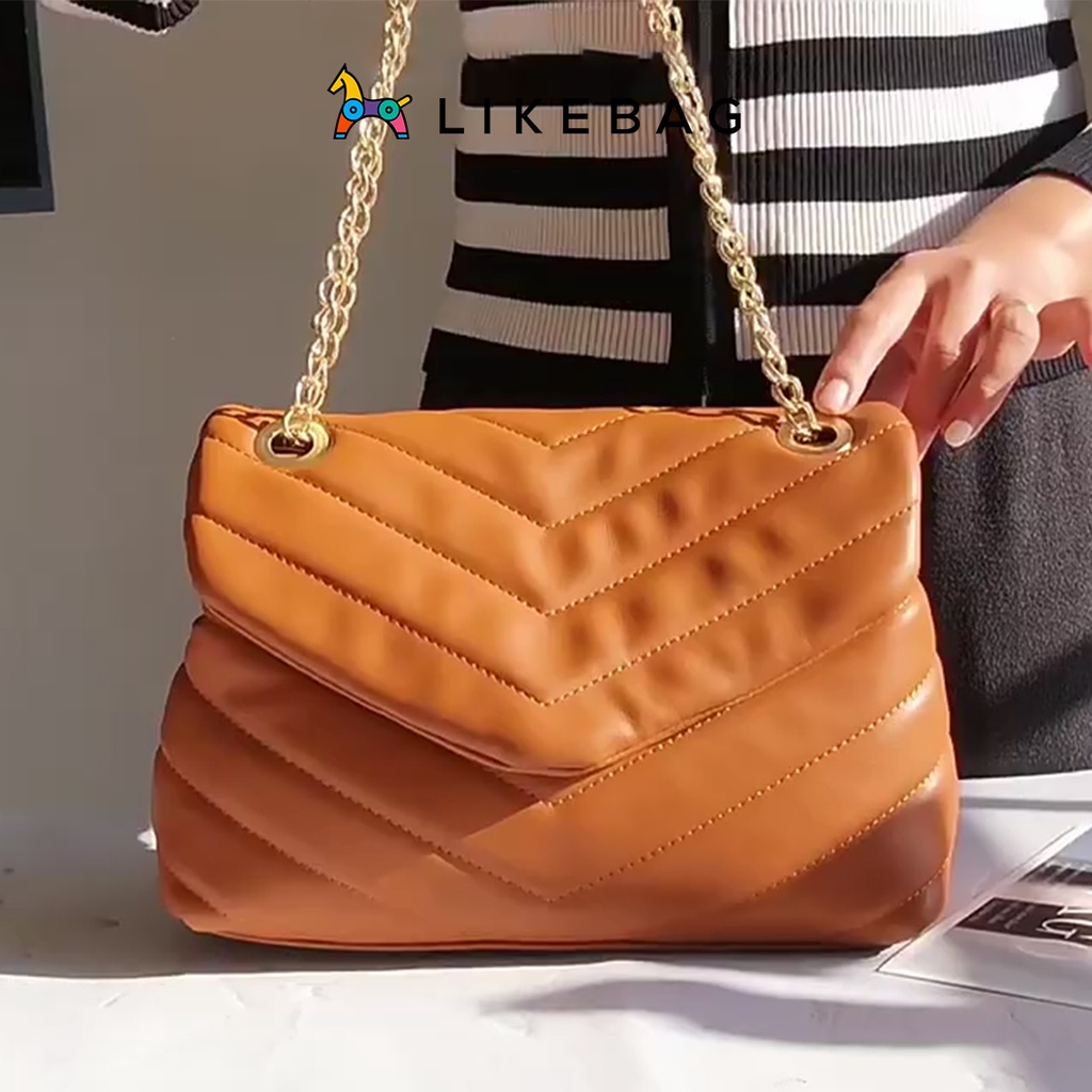 Túi đeo chéo nữ LIKEBAG khoác vai vân sọc form to phối xích sang trọng 218XK0811 - LIBAGI